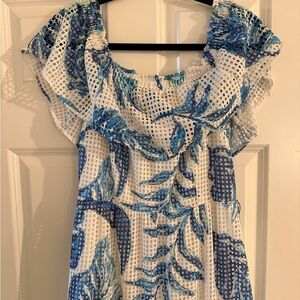 Blue and White Off-Shoulder Lilly Pulitzer Dress
